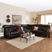 Baxton Studio 5025B-Brown-SF Lewis Modern and Contemporary Dark Brown Faux Leather Upholstered 6-Piece Reclining Sectional Sofa